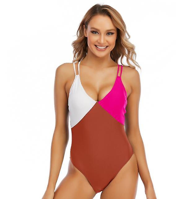 2022 Women's Conservative Sports Swimwear Colorblock One Piece Triangle Swimsuit