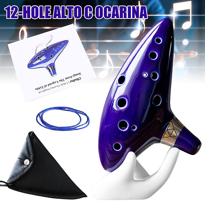 Ocarina with Song Book 12 Hole Alto C Ocarinas Play Gift with Display Stand Protective Bag New