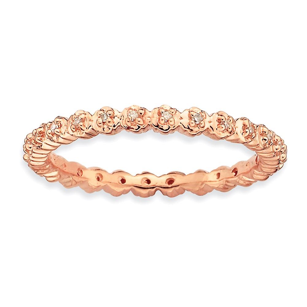 925 Sterling Silver Polished Prong set Patterned Stackable Diamond Pink Plated Ring Stackable Ring for Women - Ring Size