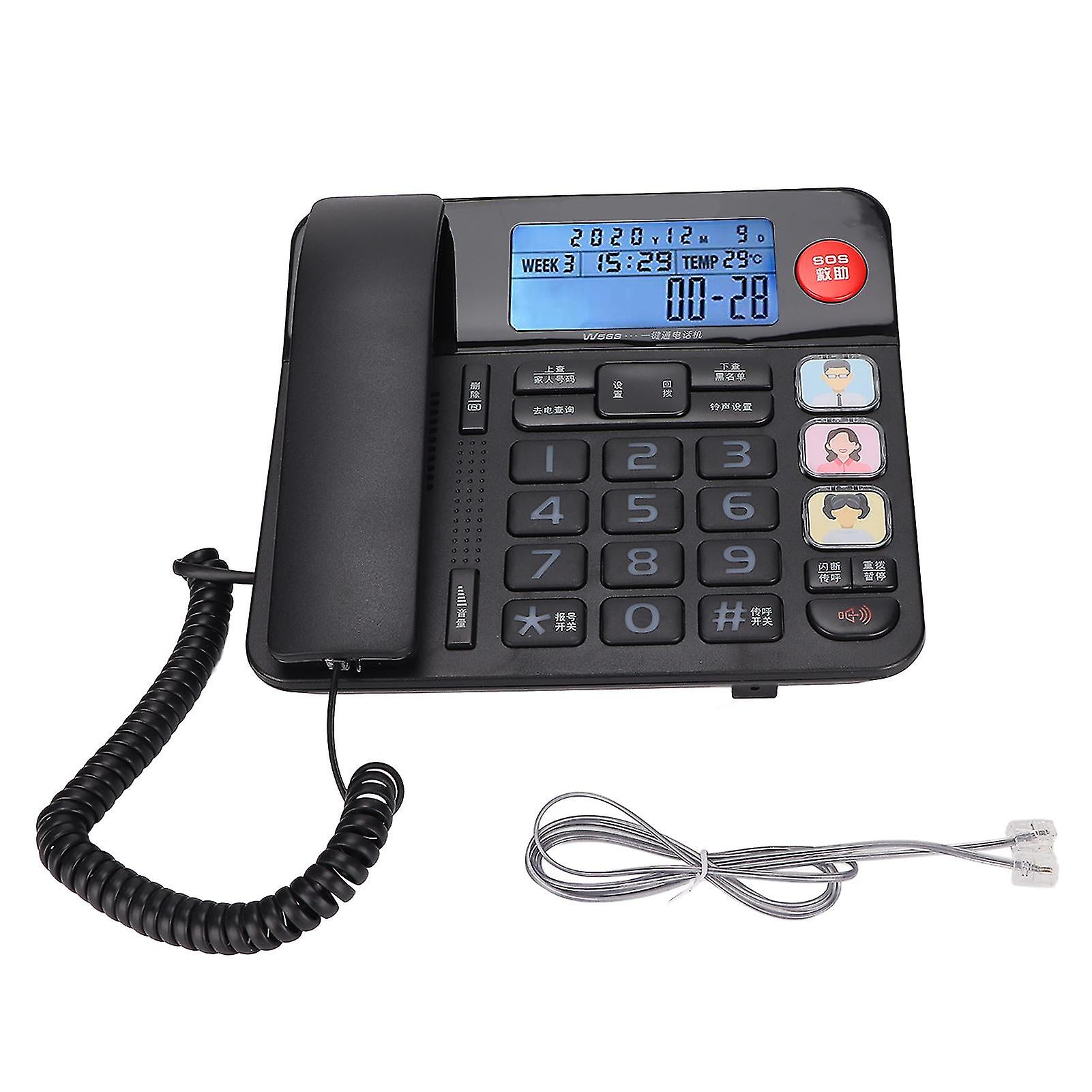 W568 Elderly Corded Phone Multifunctional Large Button Telephone For The Elderly Black