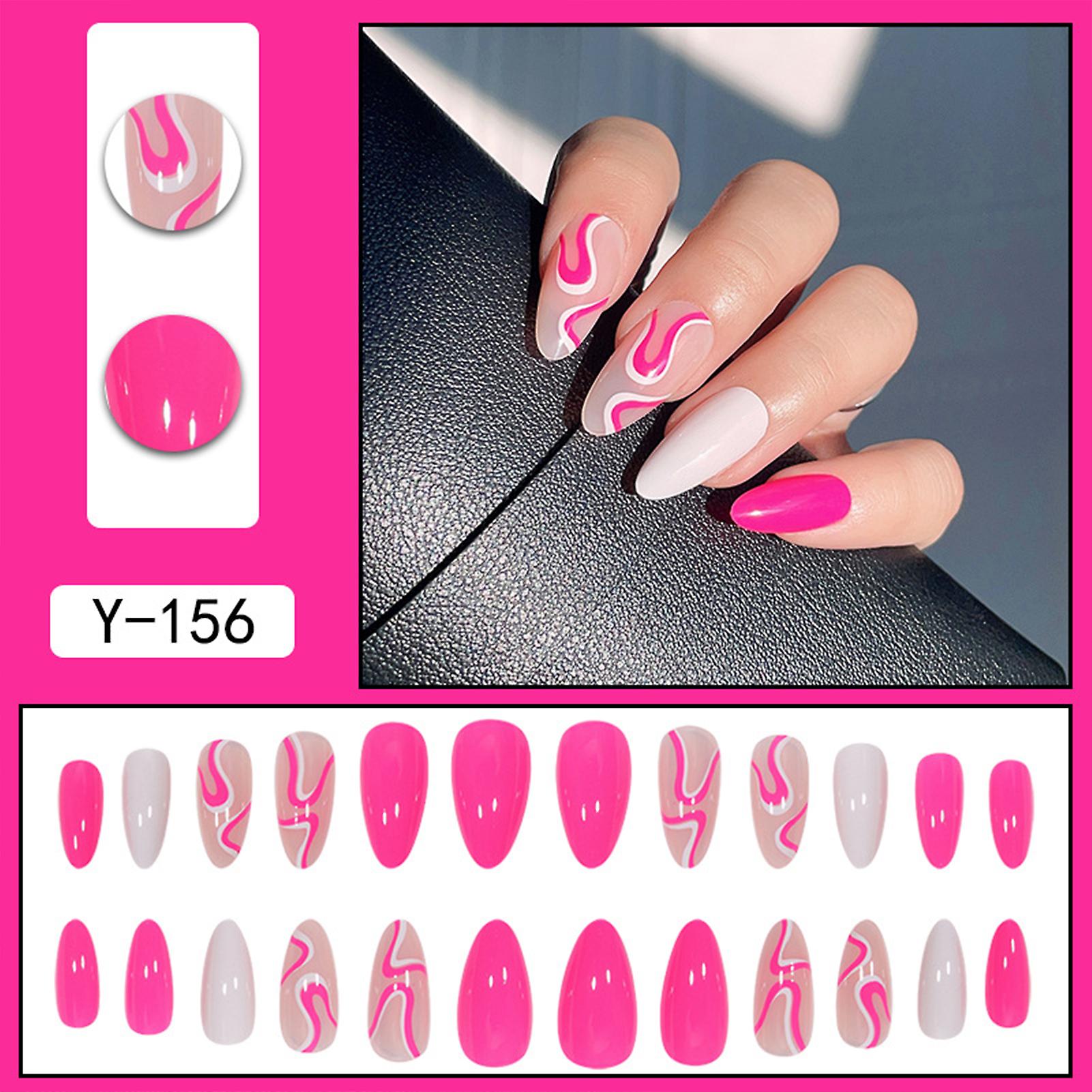 Rose-red Corrugated False Nails Stylish Design Press-on Nails