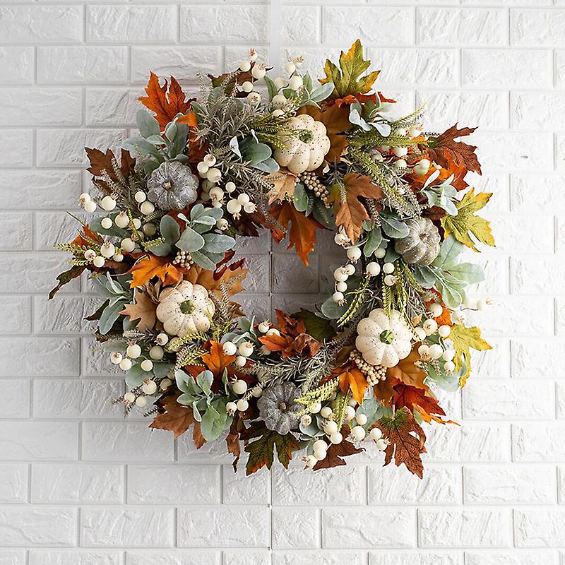 Thanksgiving Artificial Fall Maple Leaf And Pumpkin Wreath For Front Door Decor