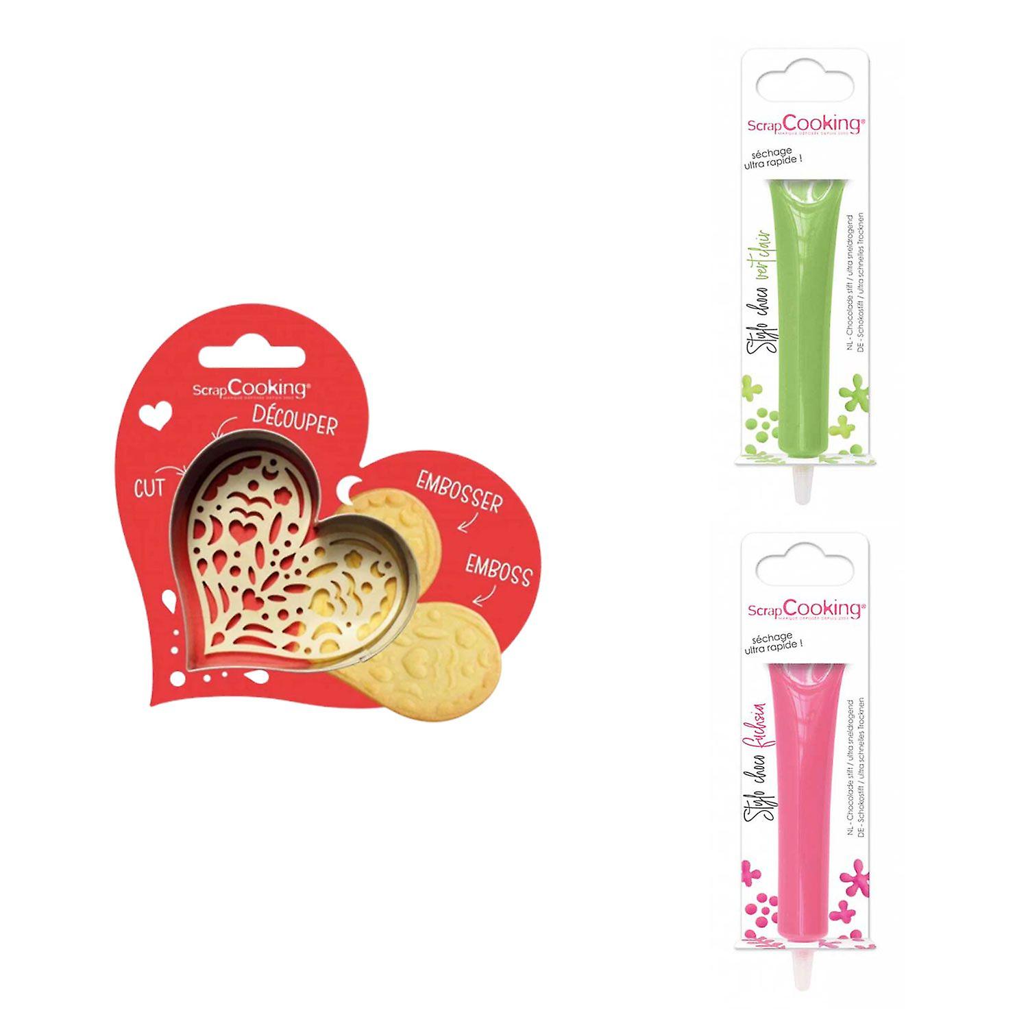 Heart Relief Cookie Kit + 2 Light Green and Fuchsia Chocolate Pens