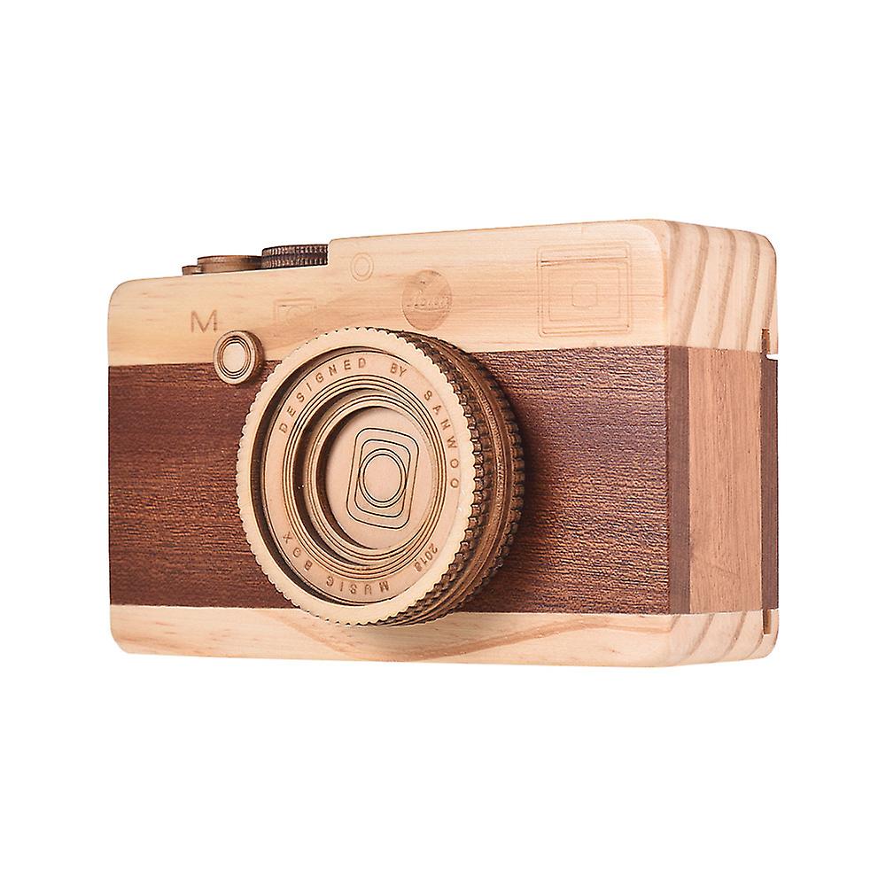 Wooden Music Box Retro Camera Design Classical Melody