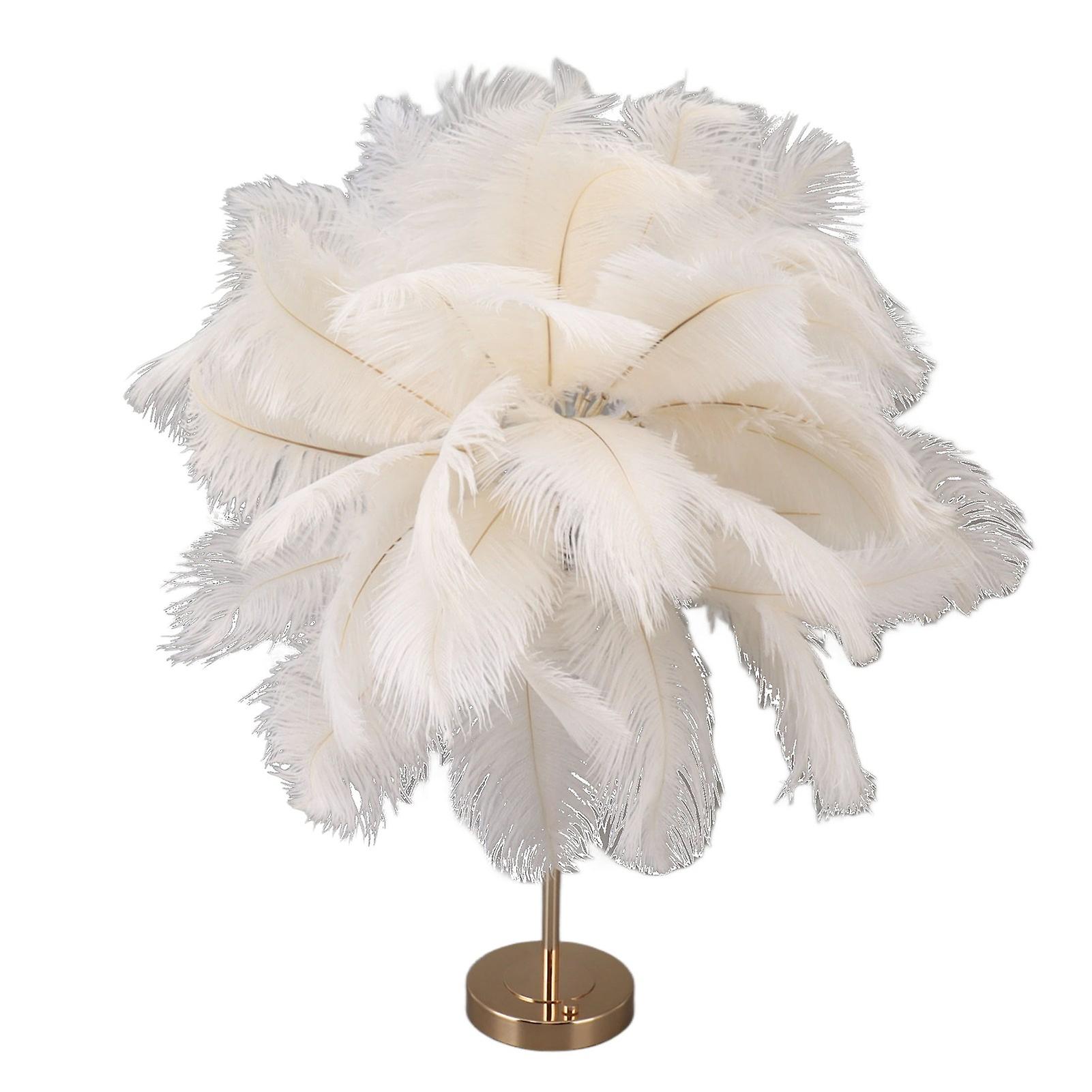 Feather Table Lamp 3 Color Dimmable Touch Switch USB Plug in Romantic Modern Decorative Bedside Light for Bedroom White 