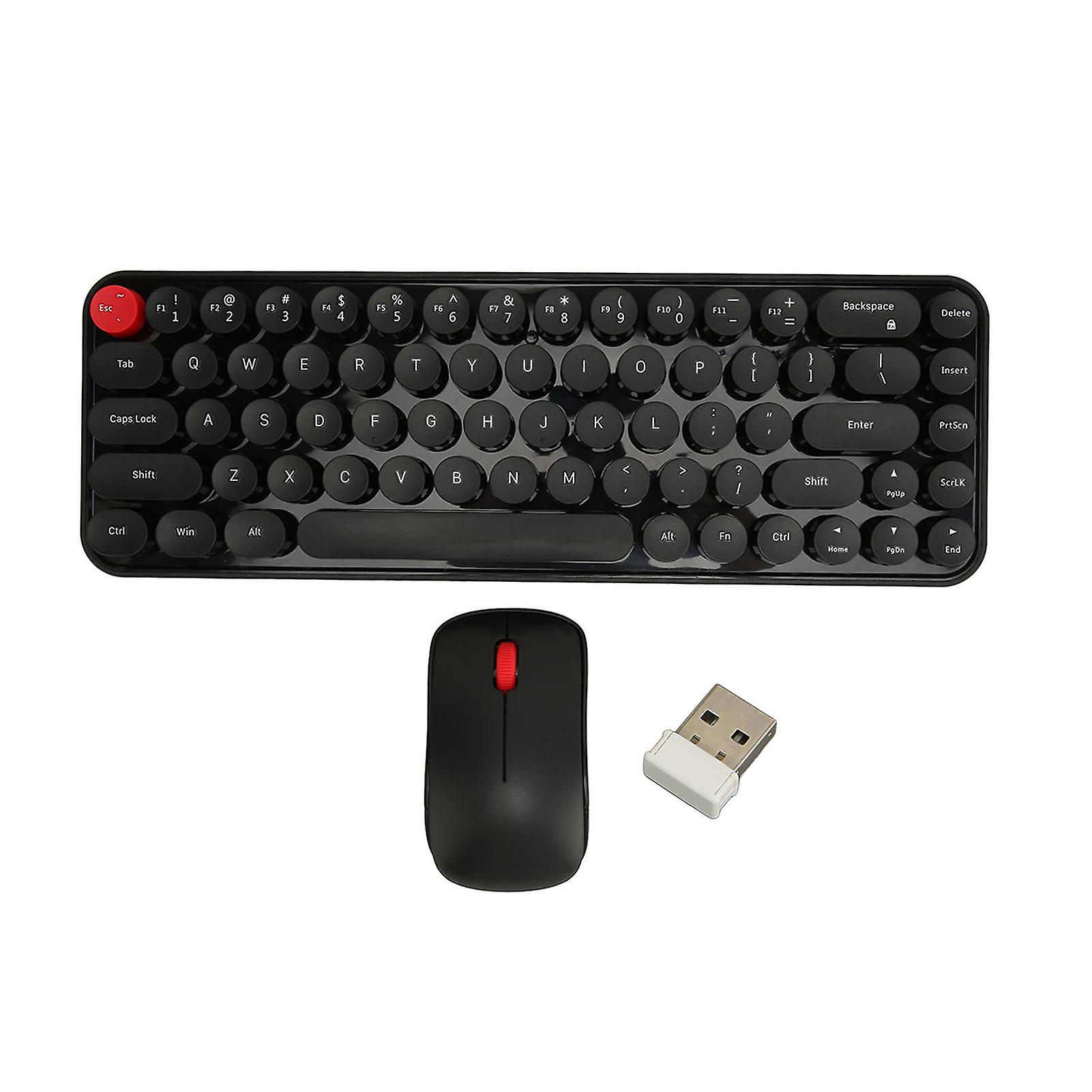 Mini Portable Retro Wireless Keyboard Mouse Combo 68 Keys Silent 2.4G Black Set
