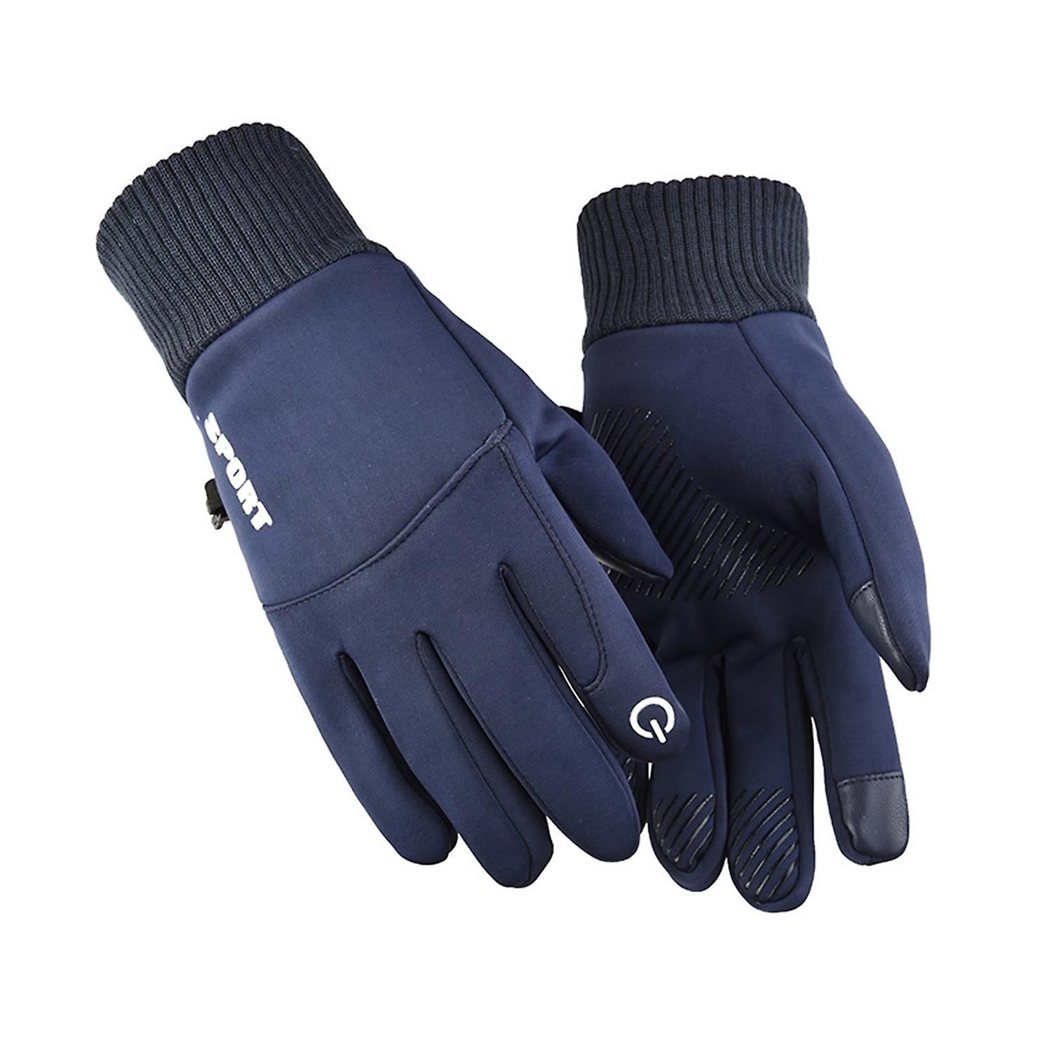 1 Pair Men Cycling Gloves Windproof Thick Warm Touch Screen Anti-slip Soft Solid Color Cold-proof