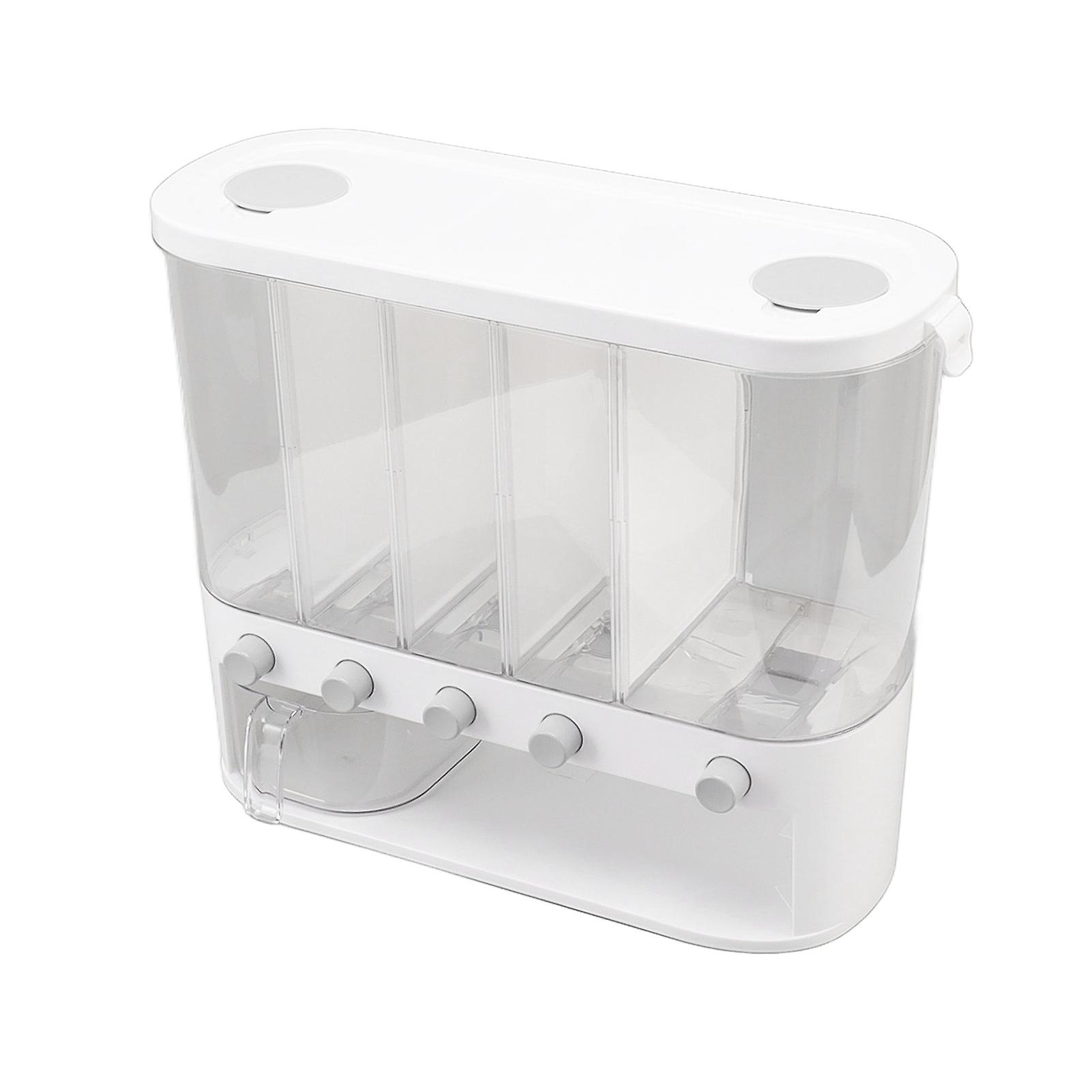 5 Grids Dispenser Box with Cup Grain Cereal Dry Food Separate Storage Container for Kitchen 