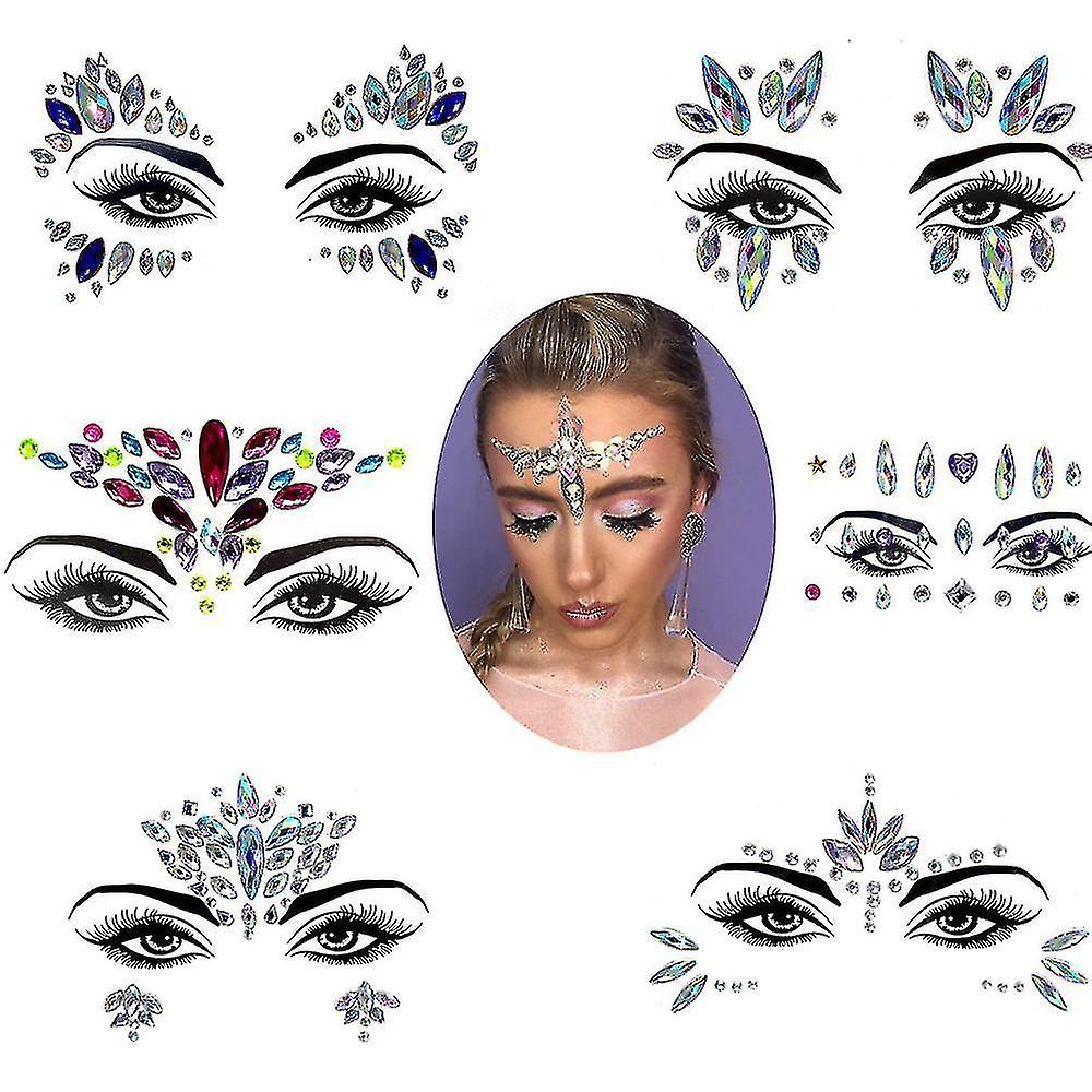 6pcs Halloween Noctilucent Face Gems Tattoo Sticker,cosplayb