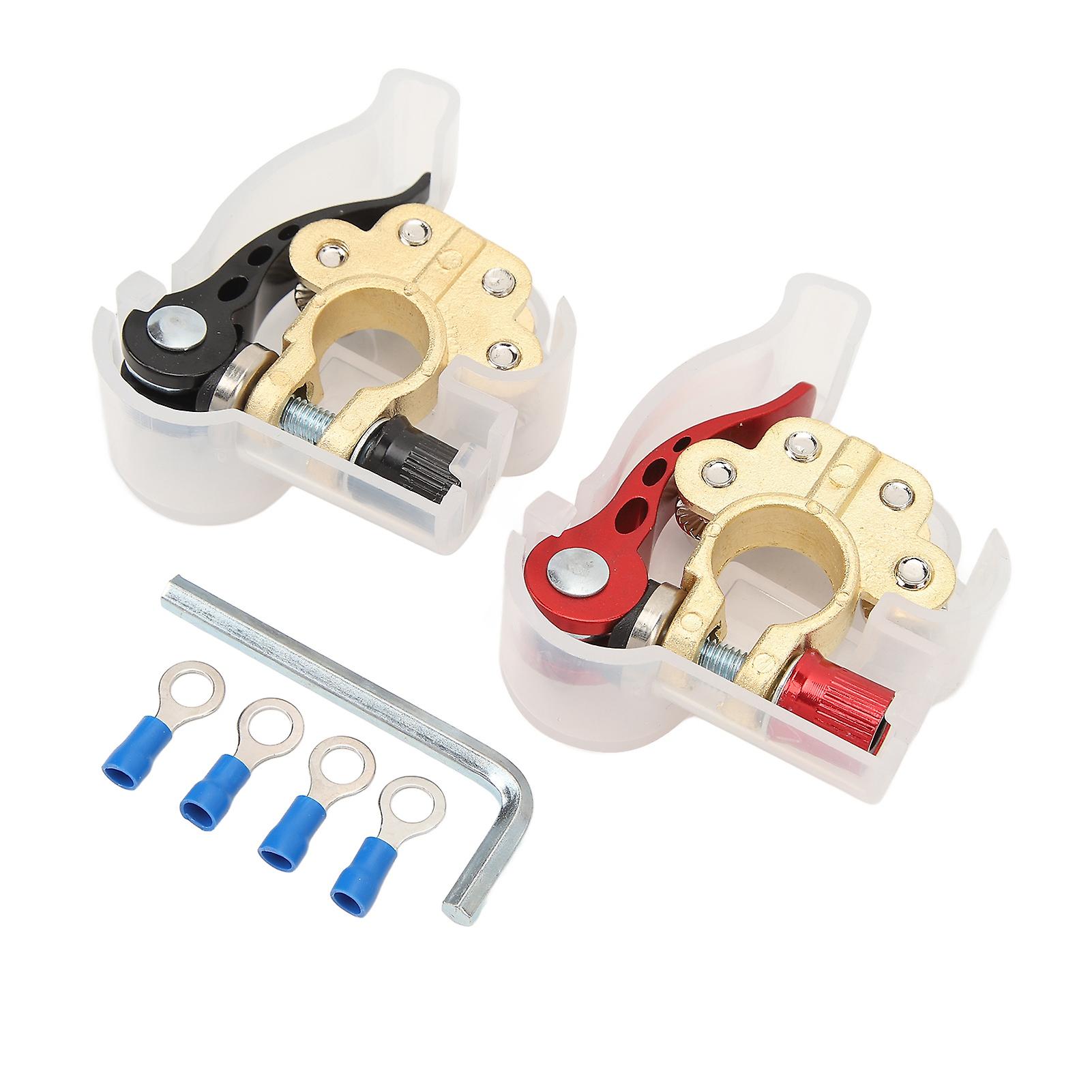 2PCS Car Battery Terminal 4 Way Positive Negative Copper Quick Release Terminal Clip for SAE JIS Type A Posts