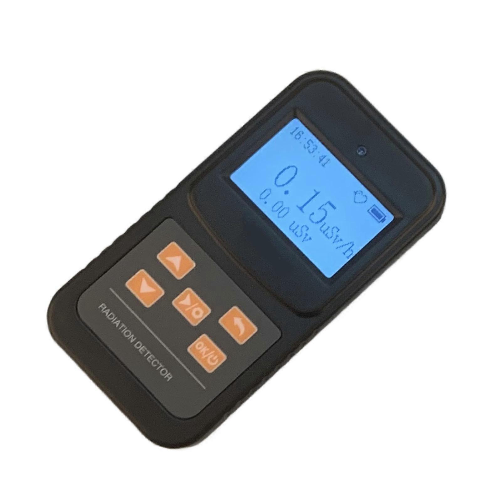 Nuclear Radiation Detector High Sensitivity 2 Power Supply Modes Double Alarm Function Portable Geiger Counter for Industry Black 