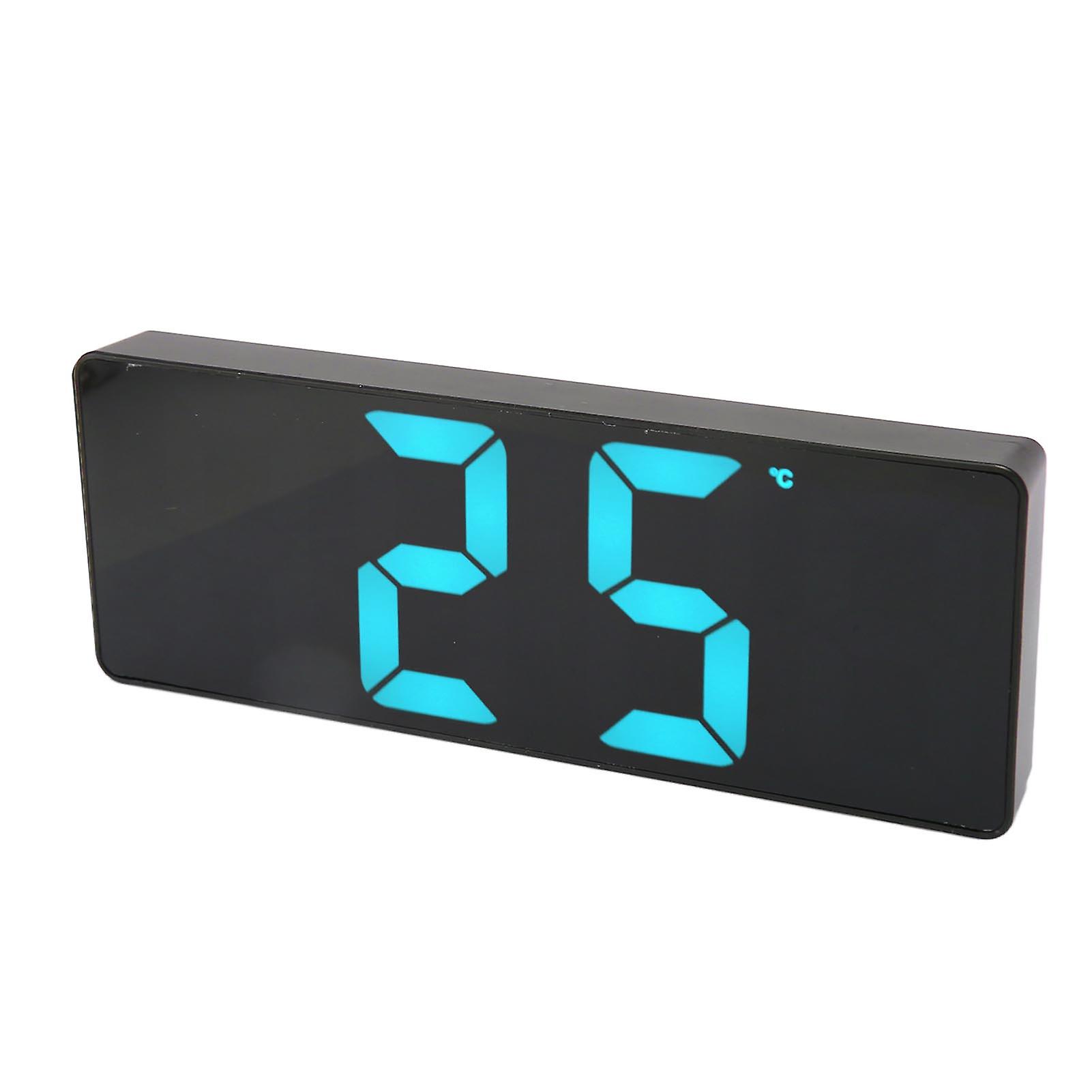 Digital Alarm Clock USB Battery Powered Large Blue Number Desktop LED Mirror Clock with Temp Display for Bedroom Office 
