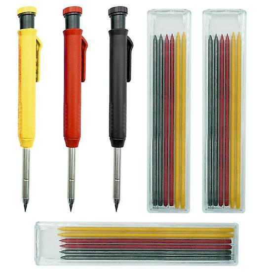 3 Pcs Carpenter Pencils with 18 Refills Mechanical Pencils Quick-drying Construction Pencils with Built-in Sharpener
