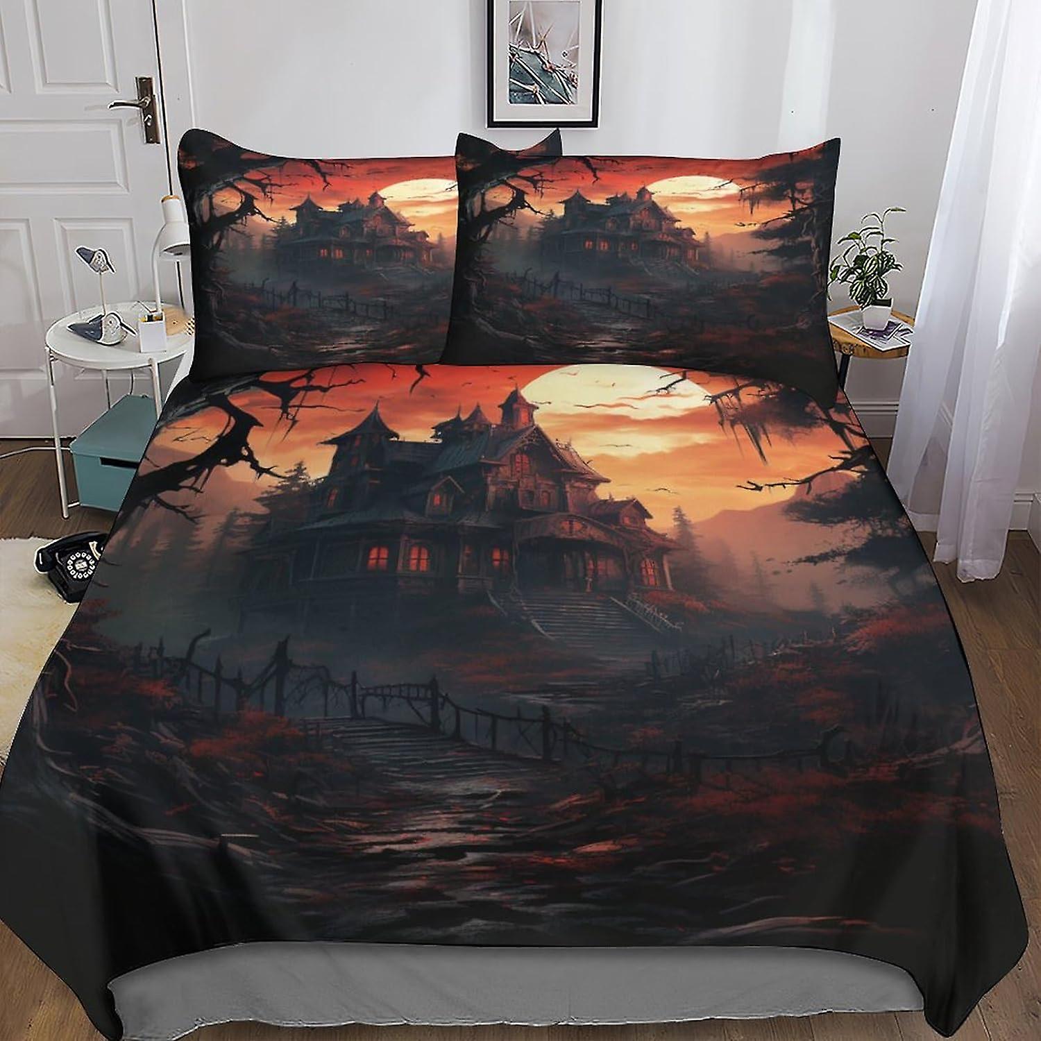 VCLUST Dark Castle 3D Printed Duvet Cover Set Brushed Microfibre Soft Scary Architecture Quilt Covers Easy Care Hotel Quality Bedding Sets with Pillow
