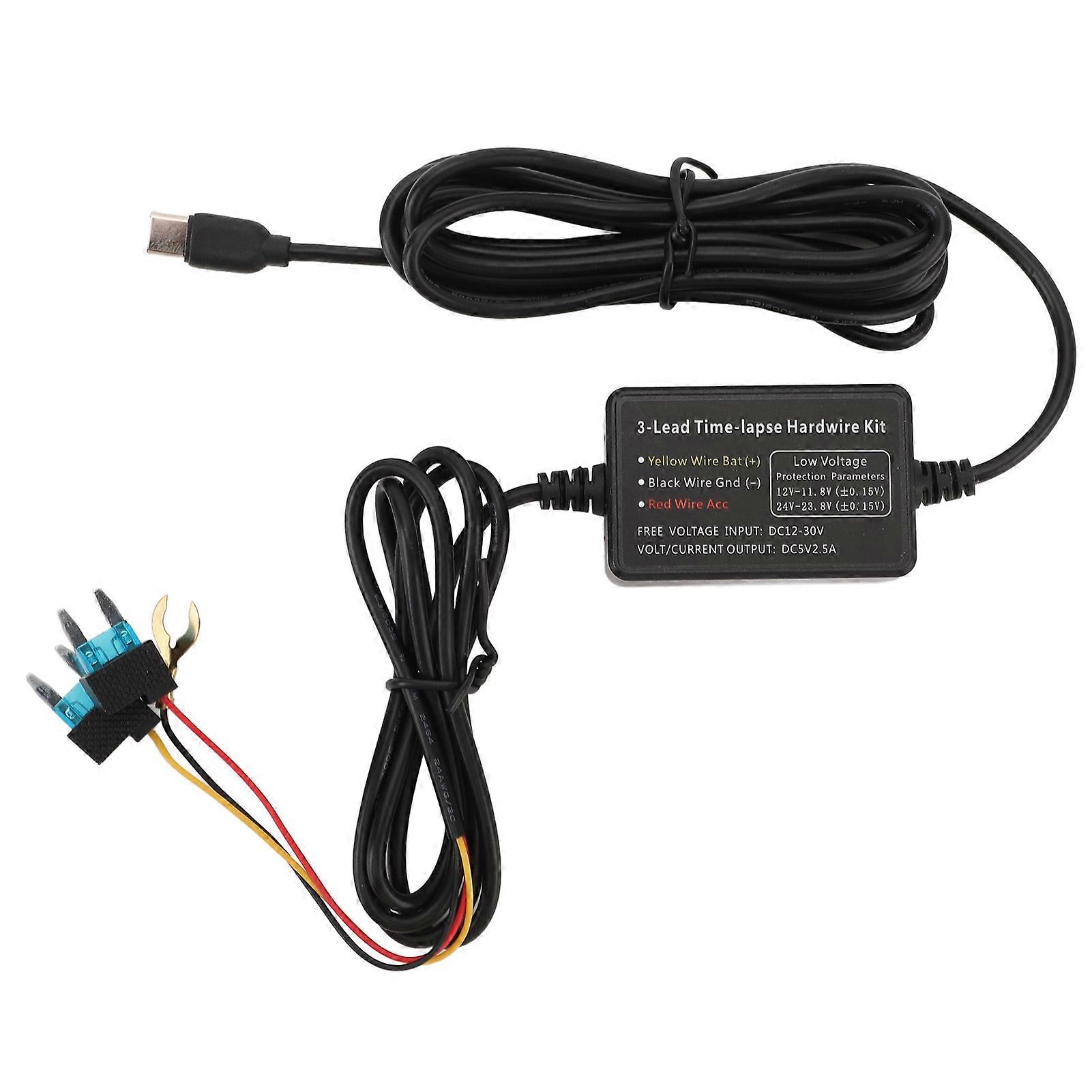 Type C Dash Cam Hard Wire Kit 12V30V To 5V Dash Camera Power Cord for GPS Power Supply Radar Detectors and More E2U311