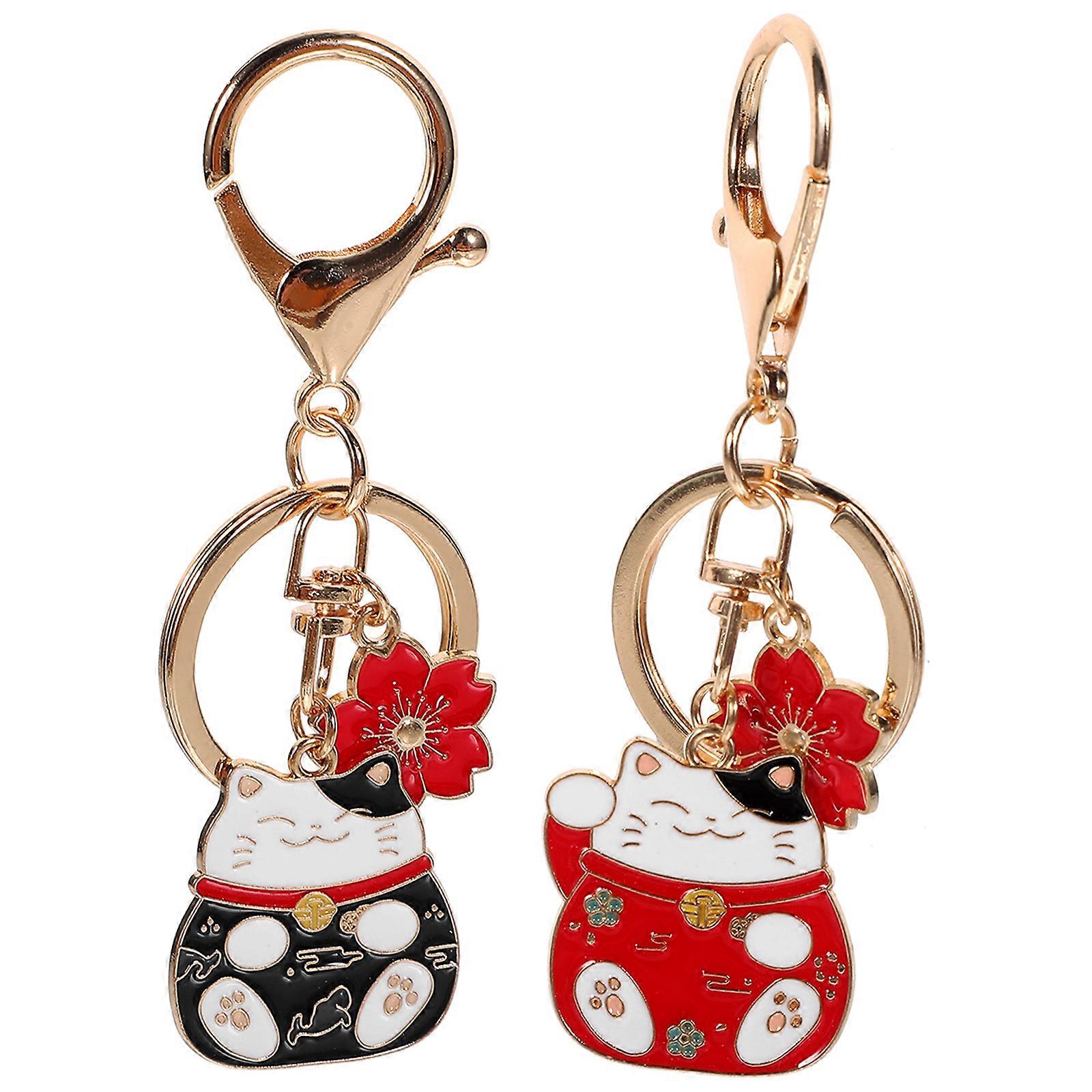 2 pcs Japanese Luck Cat Keychain Fortune Cat Key Chain Bag Keychain Decorative Keychain