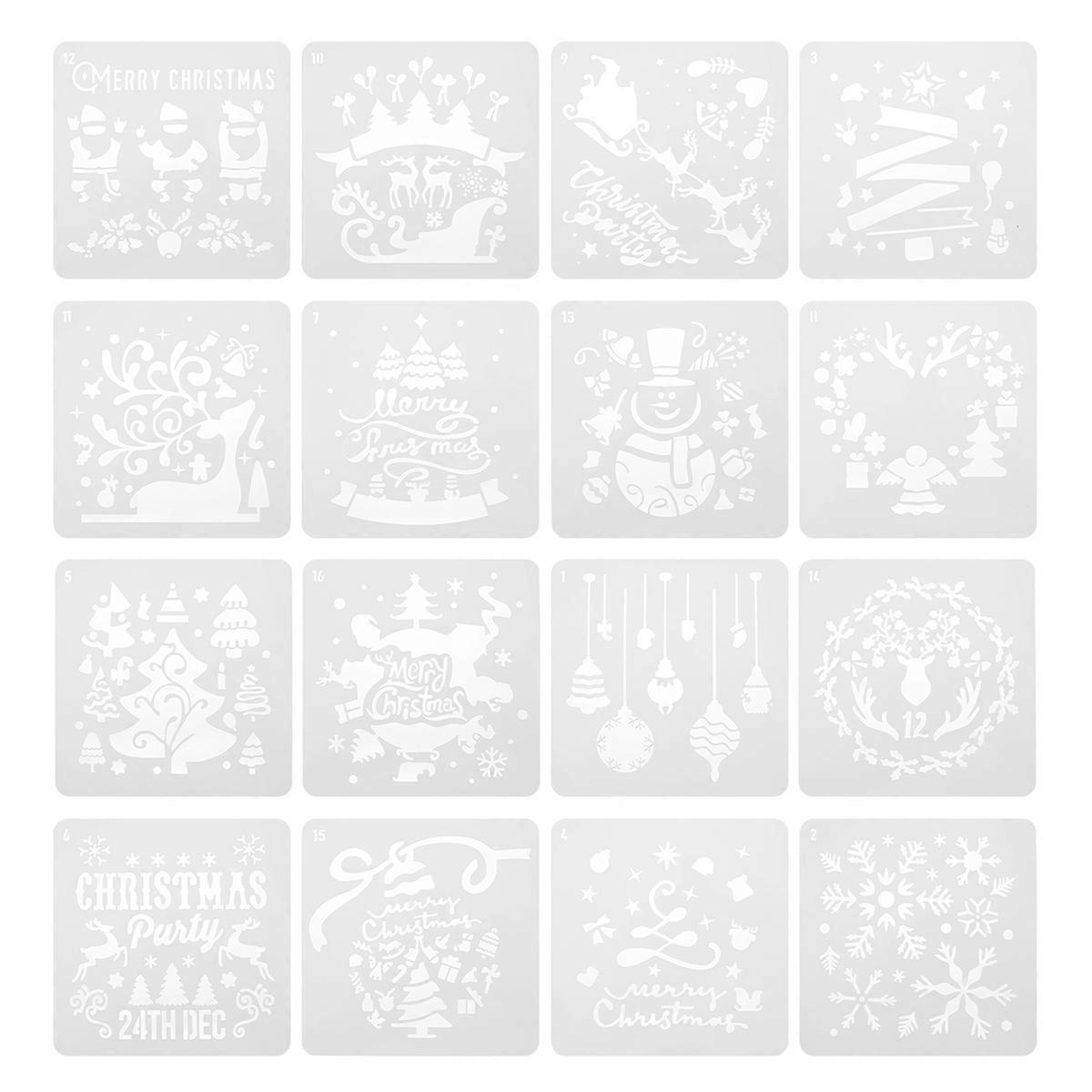 16 Pcs Stencils Crafts Window Journaling Patterns Xmas Stencils Template DIY