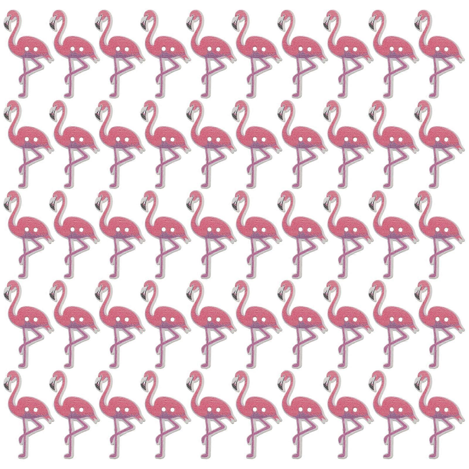 50pcs Nordic Flamingo Pattern Decorative Button Children Sewing Buttons Animals Wood Buttons for DIY Decoration (Pink)