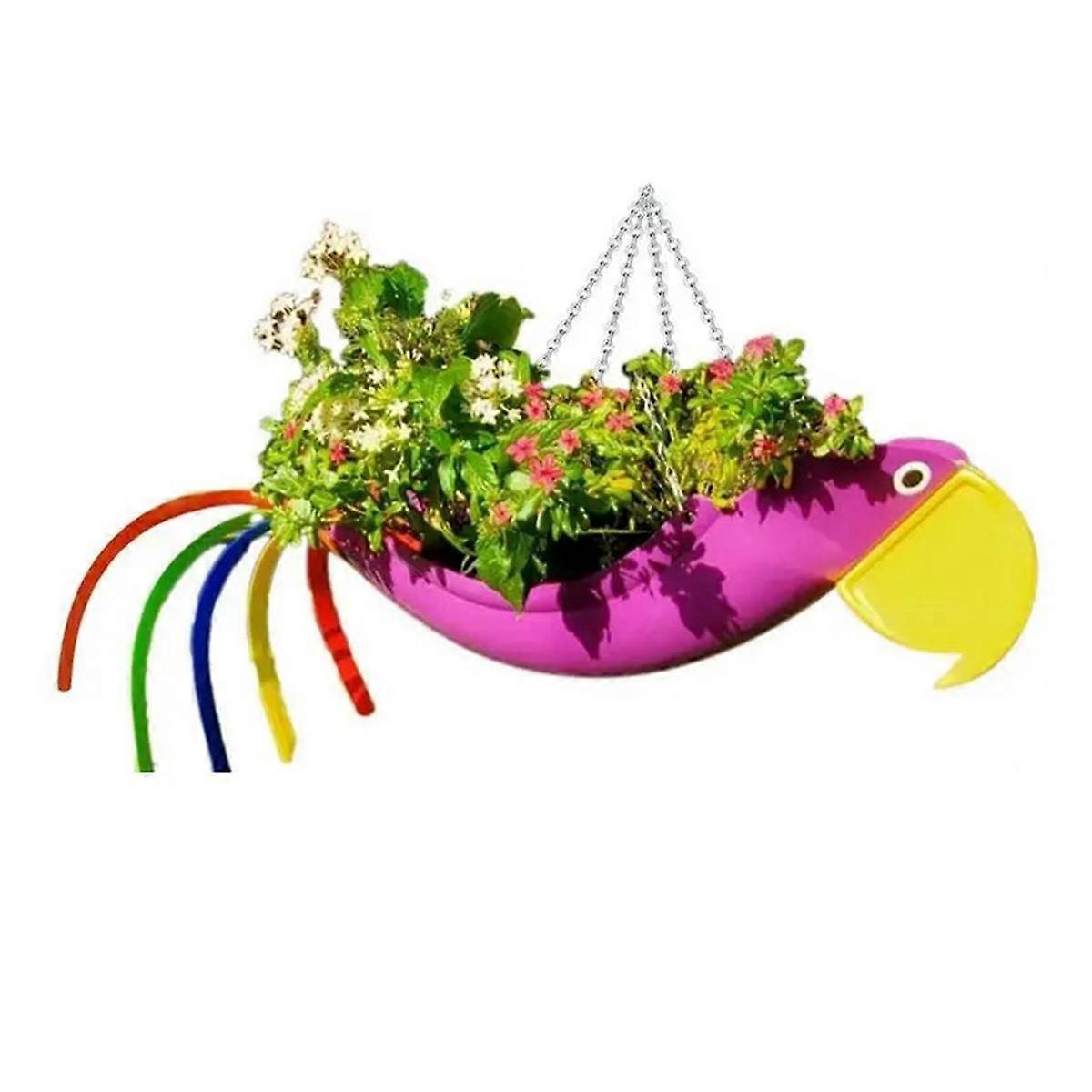 Metal Flower Pot Exquisite Flying Bird Shape Colorful Parrot Flower Pot Hanging Planter Garden Decorative Flower Pot,S,A