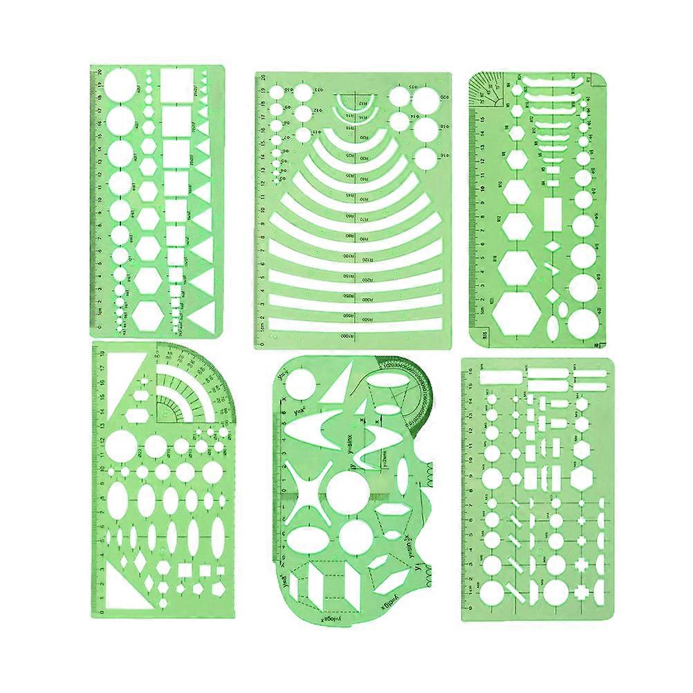 6PC Transparent Geometric Drawing Ruler Design Template Ruler Set Plastic Geometric Stencils Measuring Templates for Office and School Building Formwo