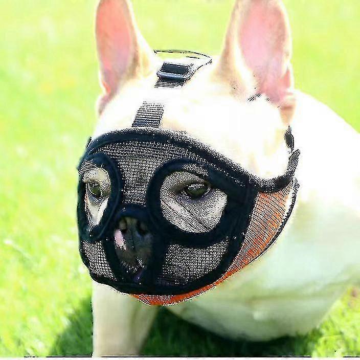 Dog Muzzle With Short Snout Adjustable Breathable Mesh Muzzle For English French Bulldogs Anti-bite Chewing