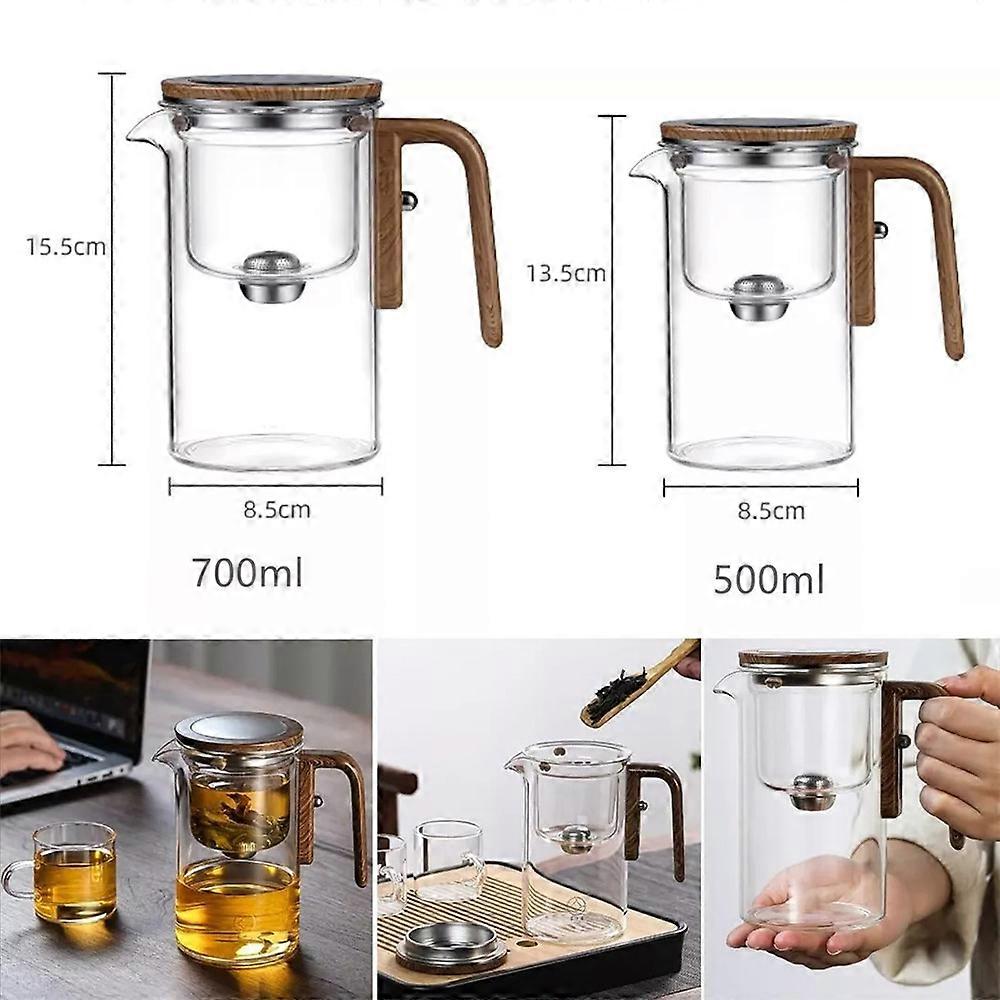 Théière Magique En Verre Avec Infuseur Et Poignée Bois – Séparation D'eau, Neuve