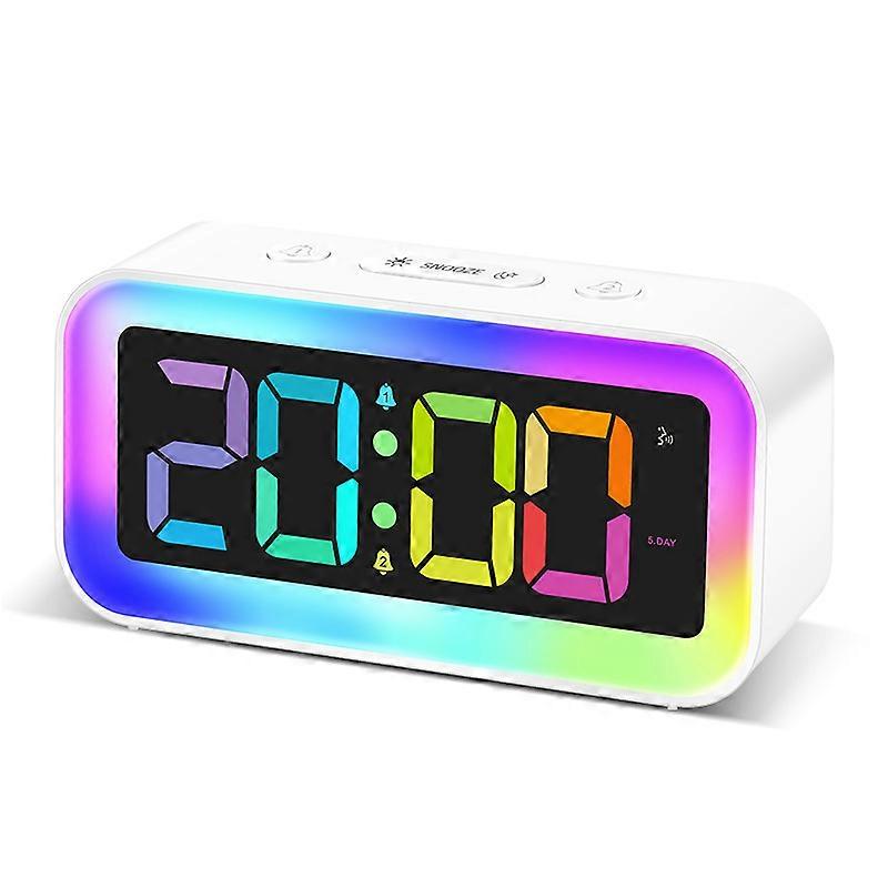 Loud Alarm Clock for Bedrooms with Dynamic RGB Night Light,Heavy Sleepers Adults,Dual Alarm,Dimmer,USB Charger,Small Bedside Digital Clock with Led Di