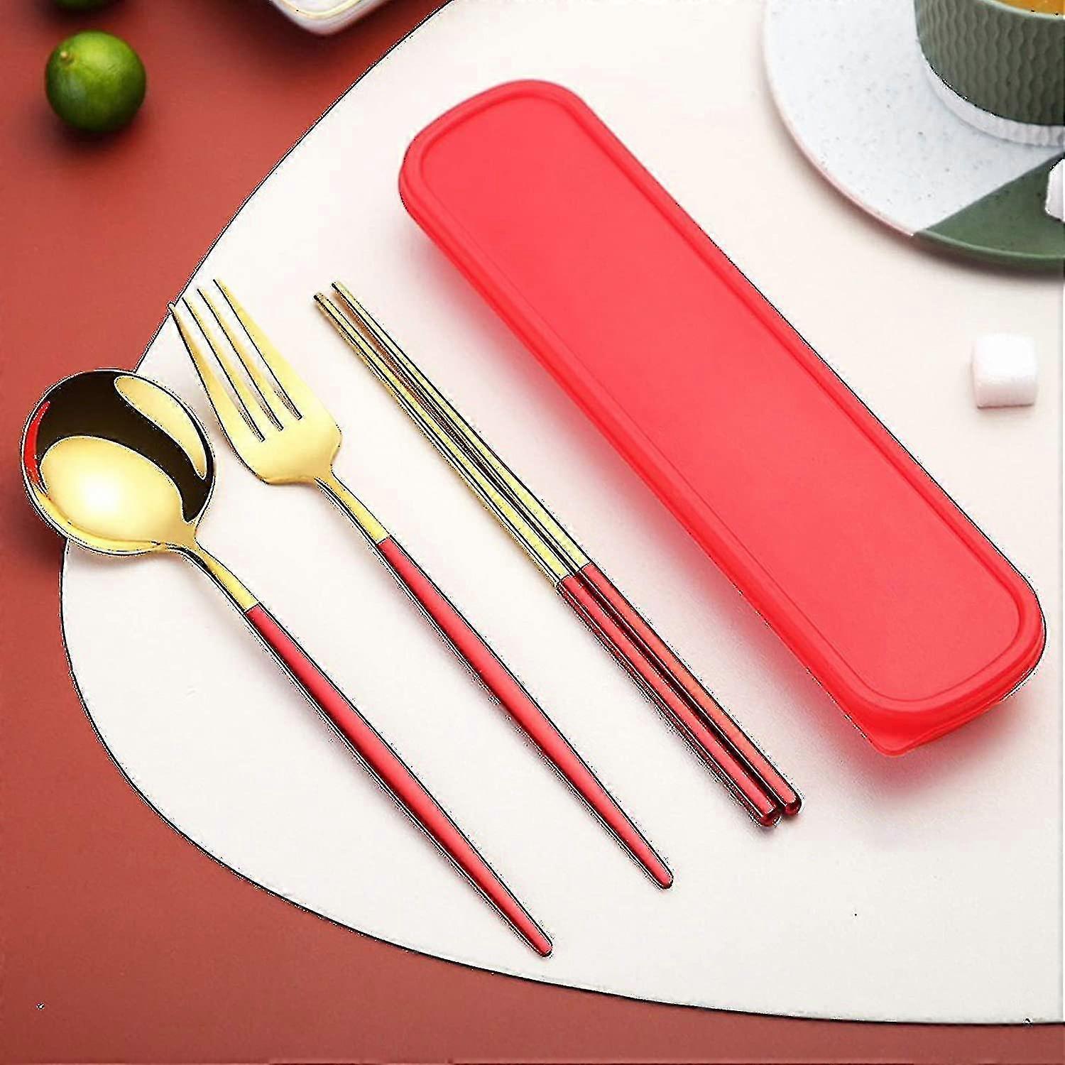 Stainless Steel Tableware 3 Pcs Spoons Chopsticks Forks Portable Camping Tableware
