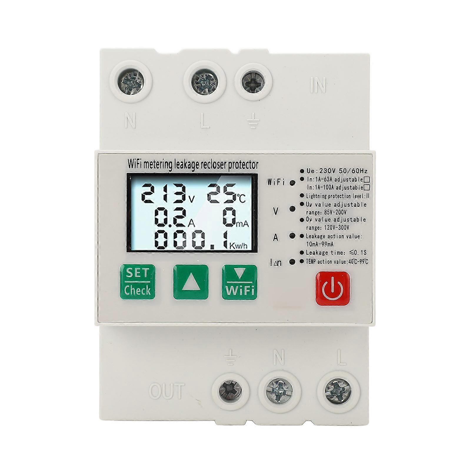 Smart WiFi Circuit Breaker Over Under Voltage Leakage Lightning Protector with Power Count AC230 50 Or 60HZ 1A to 63A NO.9154