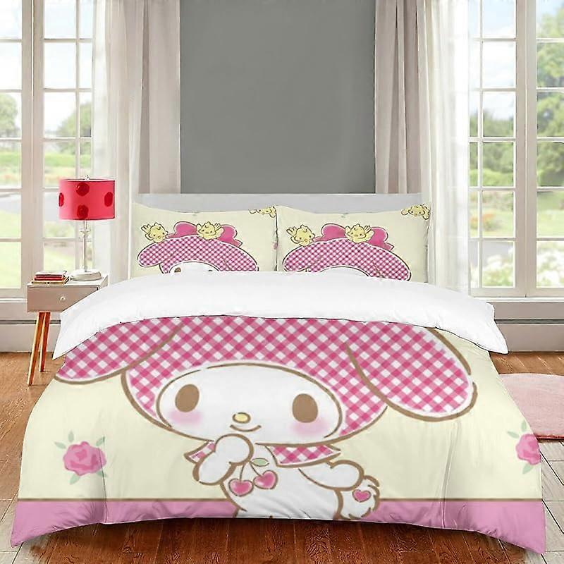 v492 Diez rosa meu coelho melodia capa de edredom conjunto 3D impresso edredom com 2 fronha para crianças meninas microfibra macia 3pc conjunto de cama-olá gato Kitty, 