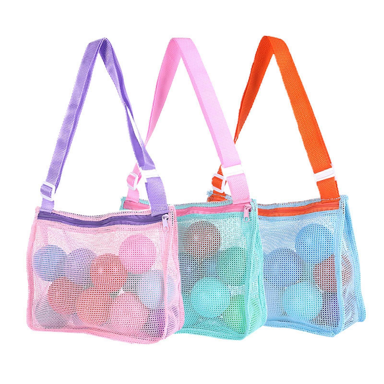 Beach Toy Mesh Beach Bag Kids Shell Bags Beach Storage Bag with Adjustable Carrying Straps for Collecting Seashells on Beach