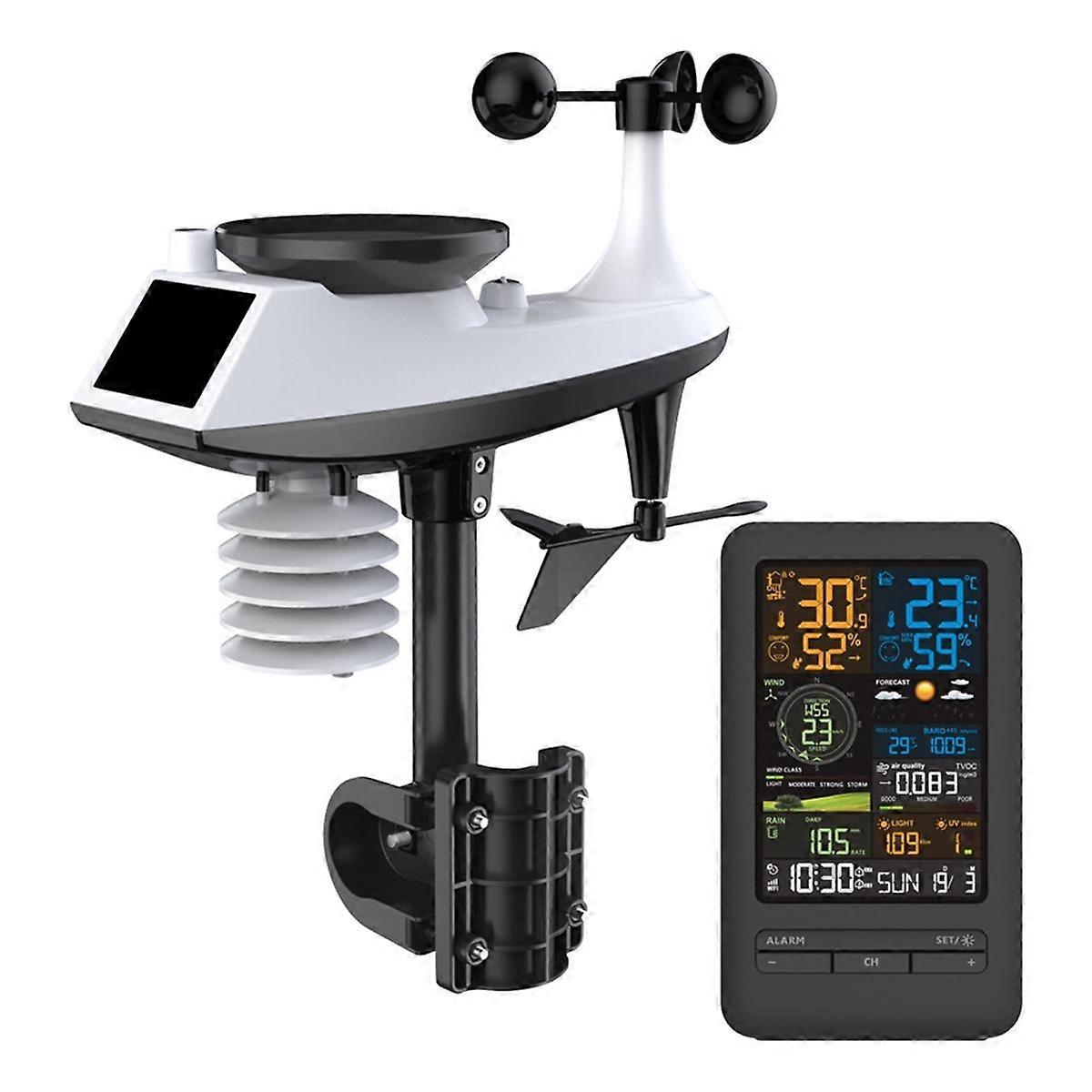 Tuya Weather Station Alarm Wifi Digital Wind Speed Direction Rainfall Light Index Air Quality Tempe