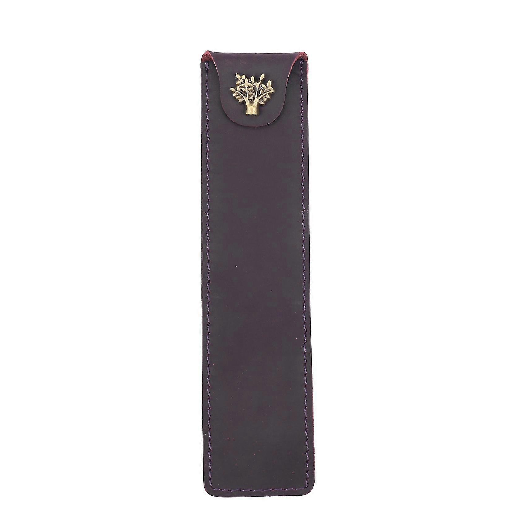 Pochette à stylo en cuir véritable, étui à crayons simple avec bouton-pression pour stylo à bille roller