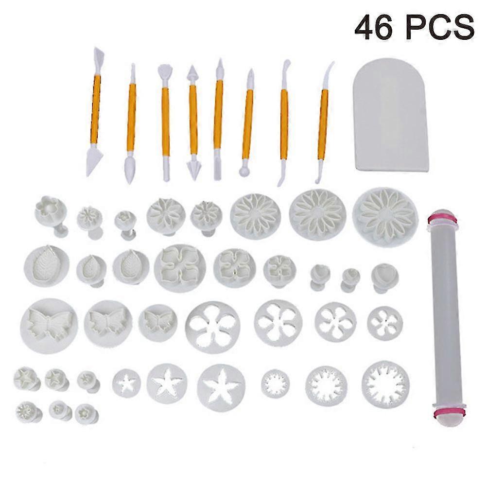 Cake Tools Flower Fondant Cake Decorating Kit Cookie Mold Cutting Tool,46pcs