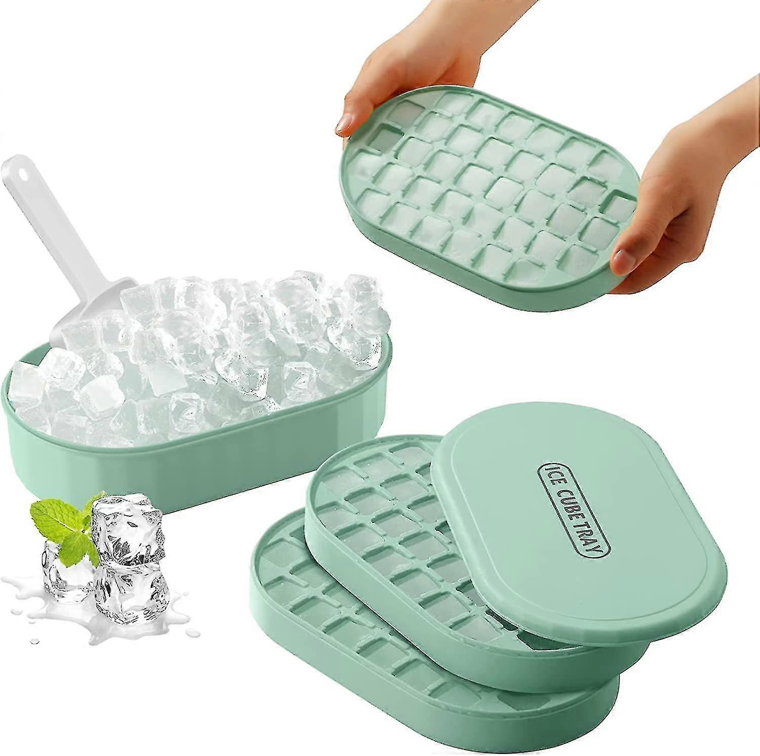 Ice Cube Tray For Freezer With Lid And Bin | Ice Cube Molds With Ice Container, Scoop And Cover | Bpa Free Ice Trays Stackable Easy Release | 36 Squar
