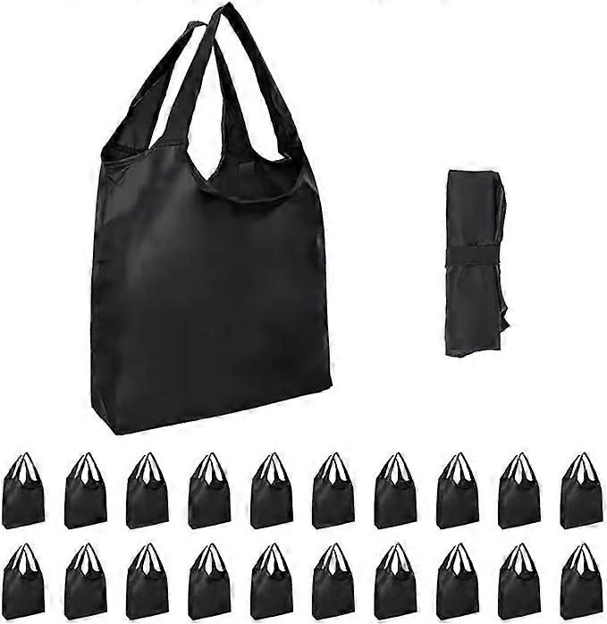 Reusable Shopping Bag with Handles Bulk, Foldable Oversized Grocery Bag 50 lb Machine Washable (Black, 10 Count)