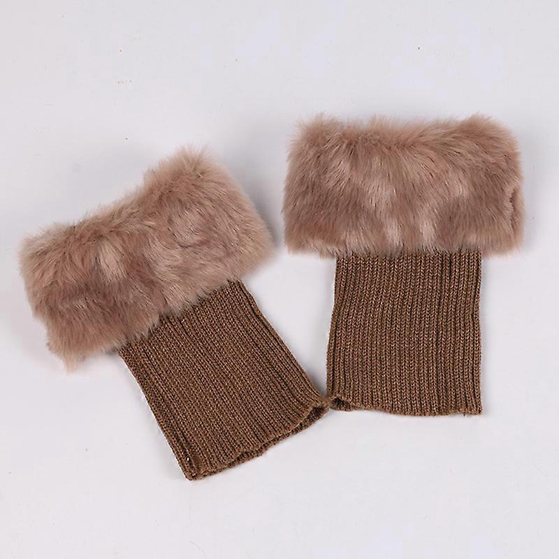 Women Knitted Ankle Leg Warmer Socks Soft Faux Fur Hairy Trim Boot Toppers Cuffs