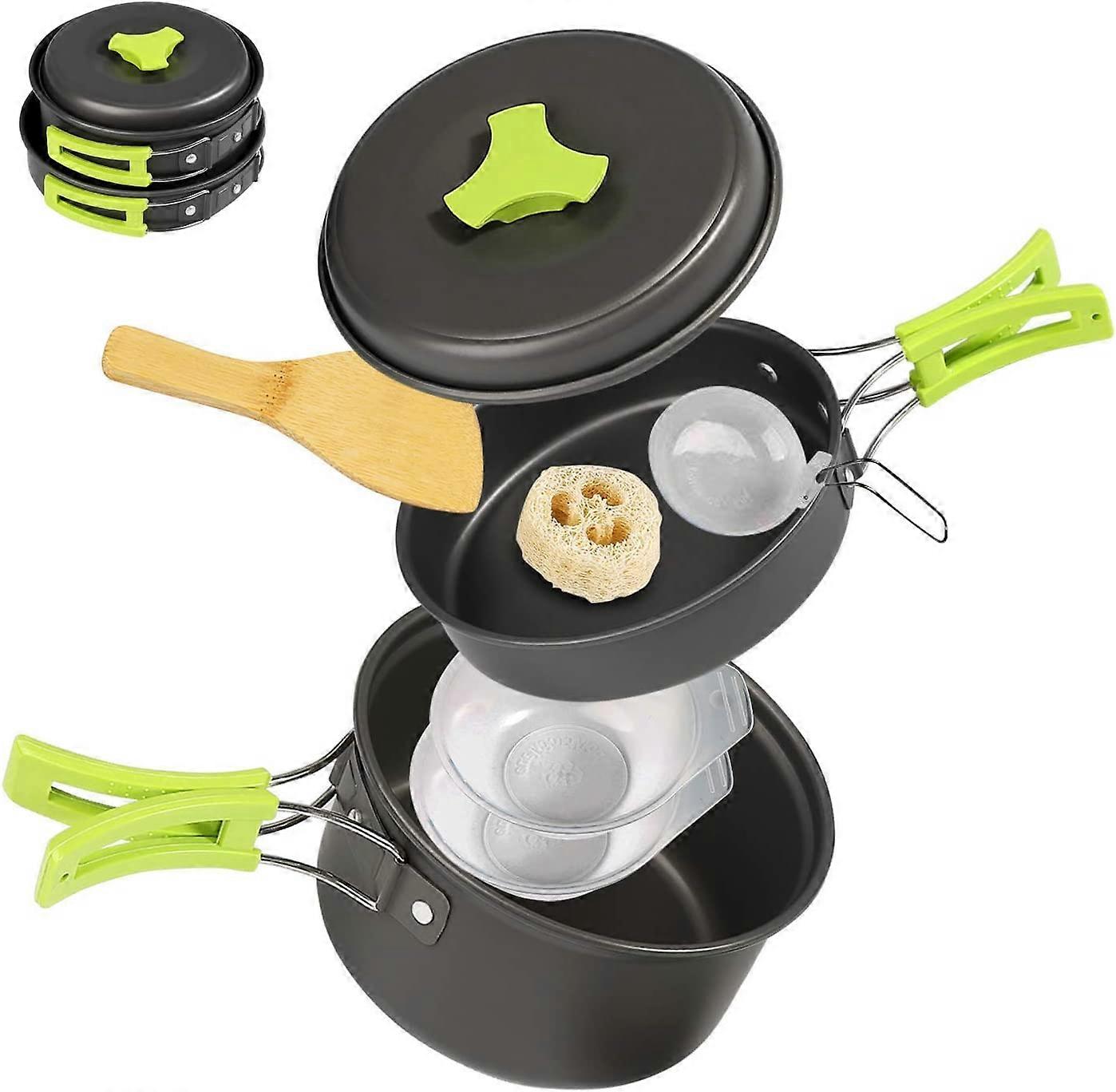 Camping Cookware, Portable Cooking Backpack Kit, 8 Pan Set with Mesh Bag for Outdoor Camping, Hiking, Picnic