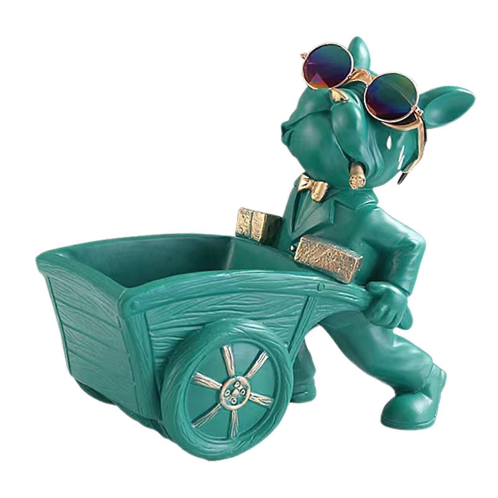 テレビキャビネット用収納トレイ置物付き犬の像デスクトップリビングルームグリーン