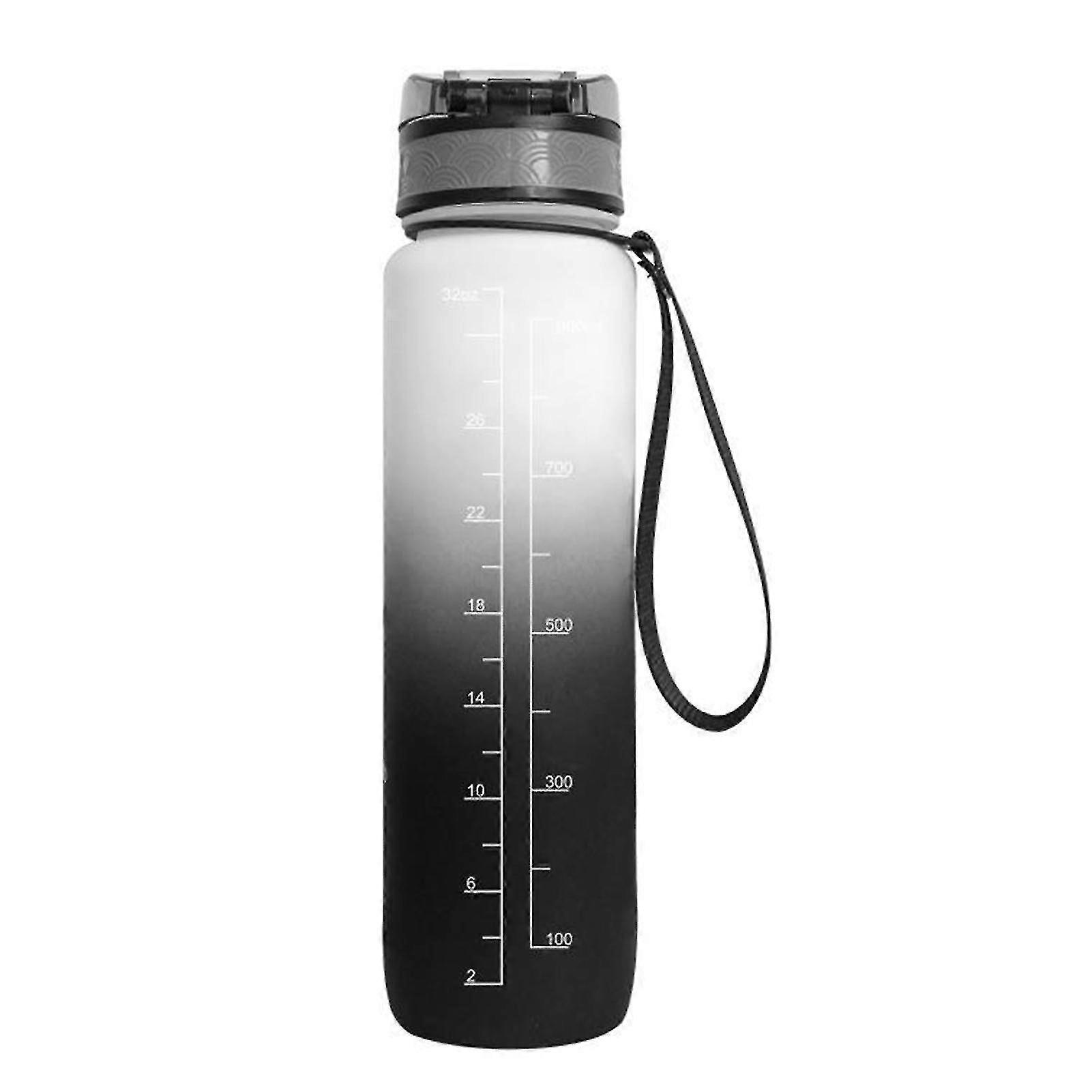 1l Garrafa de água Flip Lid Time Marker Featured Measuring Scale Print Drinking Straw Sports Water Bottle