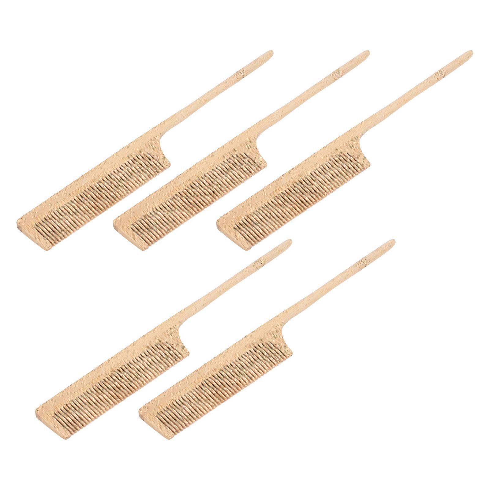 5pcs Bamboo Hair Rat Tail Comb Rounded Teeth Heat Resistant Anti Static Rat Tail Parting Comb for Salon