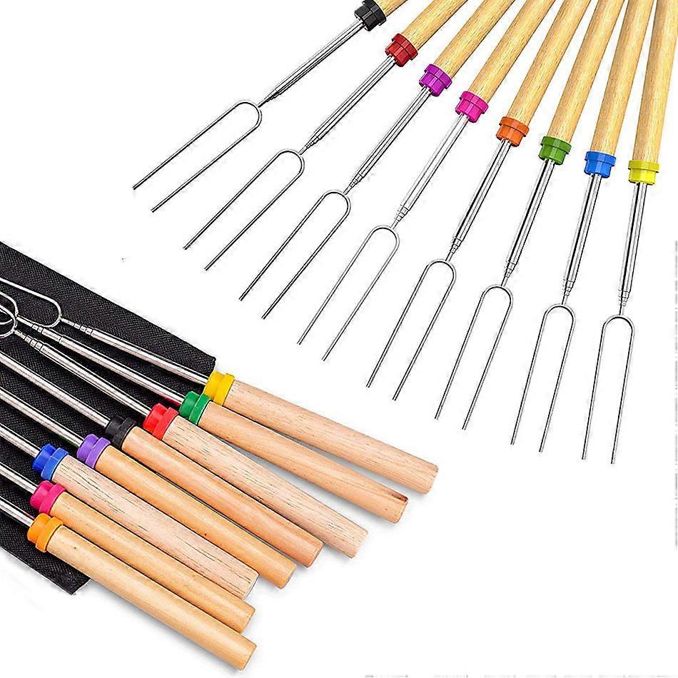 Marshmallow Roasting Sticks, 32 Inch Extendable Telescoping Roasting Sticks Forks with Wooden Handle for Fire Pit