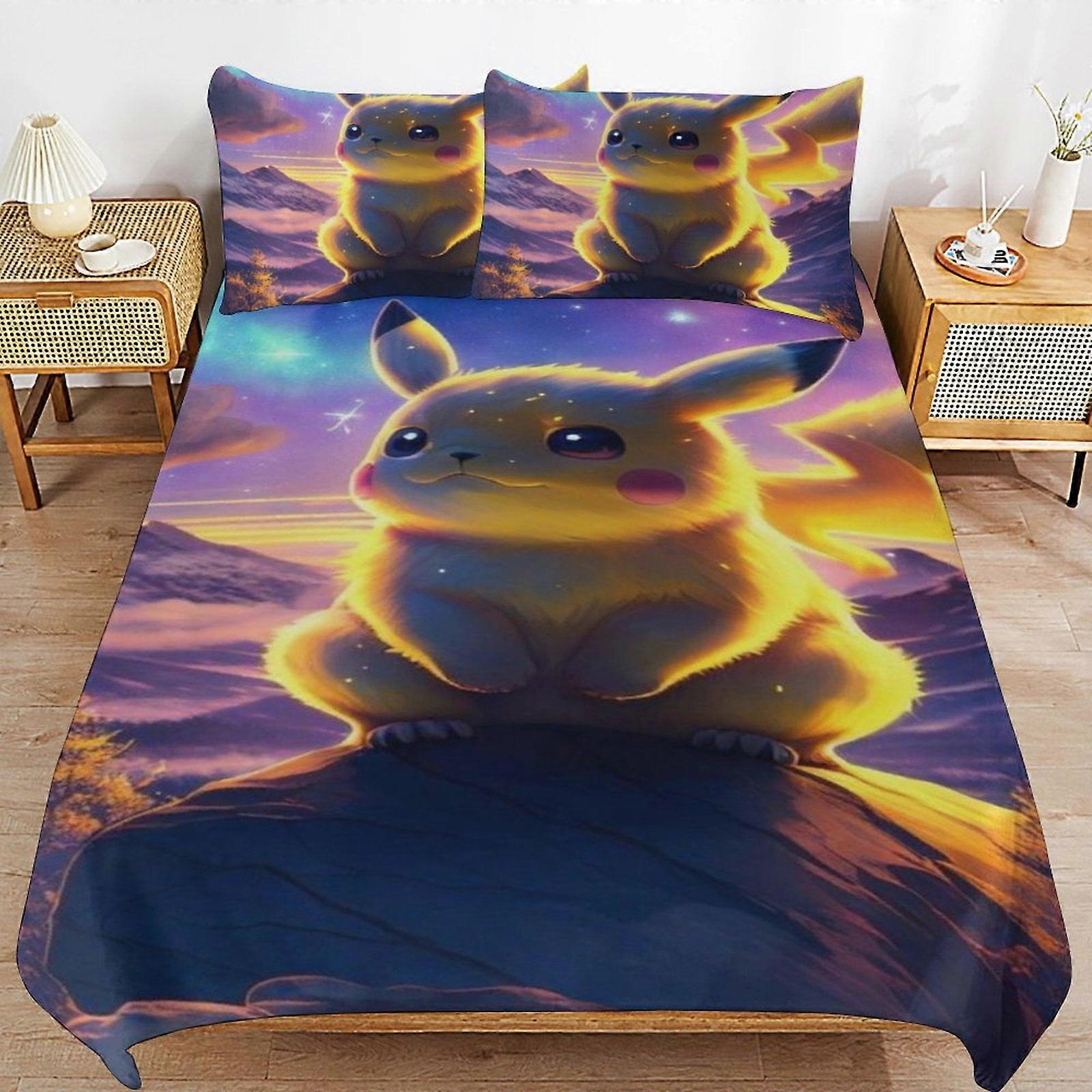Bedding set MV13 Pi-ka-chu Bed Duvet Cover Microfiber Bedding Sets 3D Printed Lightweight 3 Piece Comforter Sets YF13