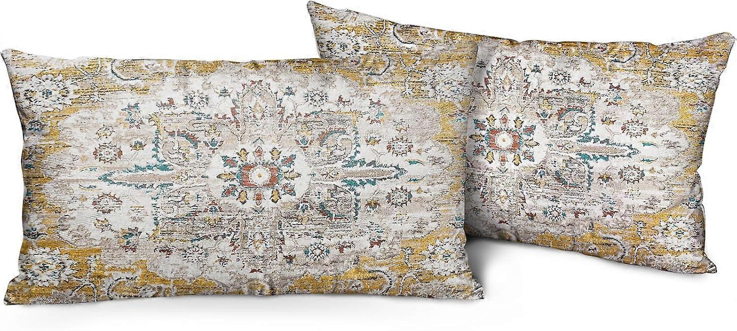 Boho Pillow Covers 12"x20" Set of 2 Vintage Carpet Yellow Bohemian Throw Pillow Case Soft Rectangle Decorative Pillowcases for Home Decor Sofa Car Liv