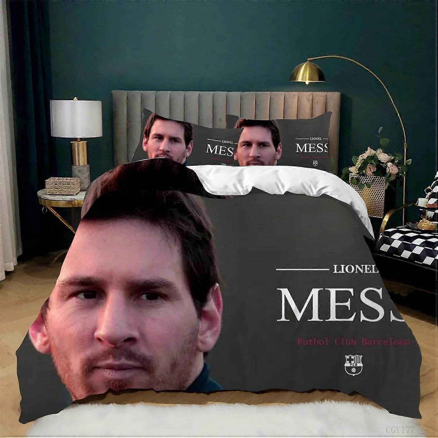 y1900 Lençóis de Cama 3 Peças Capa de Edredom Leve Conjunto Messi para Meninos Adolescentes Tamanho Queen, Capa de Colcha Macia Confortável com Fecho de Zíper, Cama She