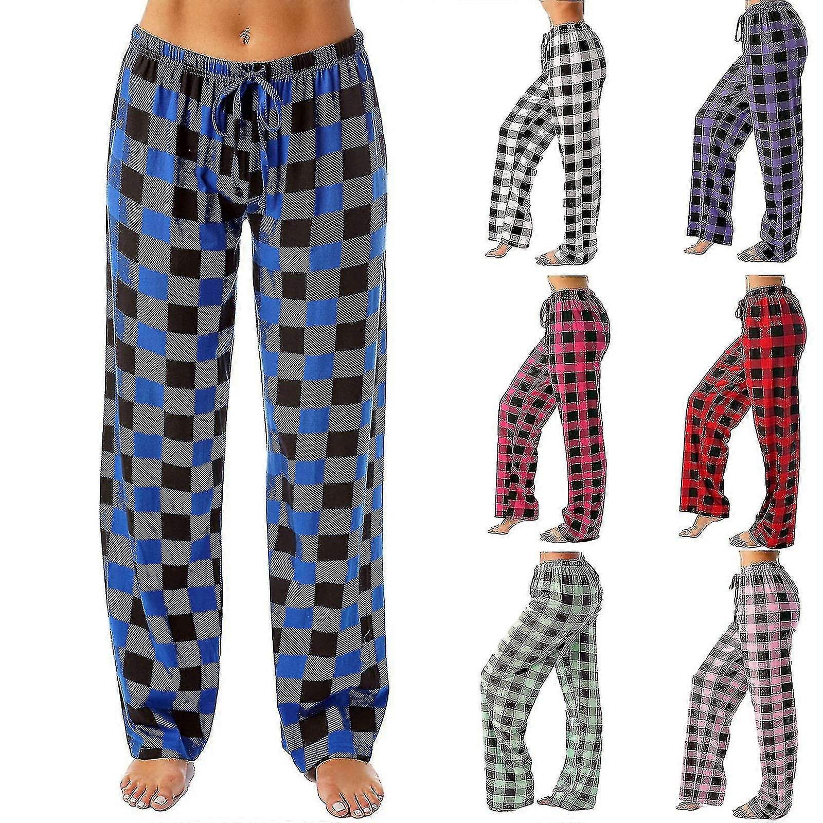 Dam Rutig Pyjamas Byxor Stretch Lounge Byxor Dragsko Sovbyxor med fickor
