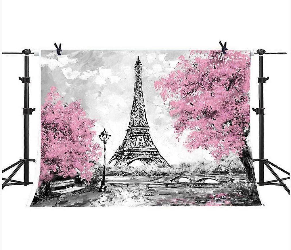 Leyiyi Fotohintergrund Eiffelturm – 6 X 3 M, Vinyl, Mit Rosa Blumen & Rasen, Für Hochzeitsfotos & Mehr