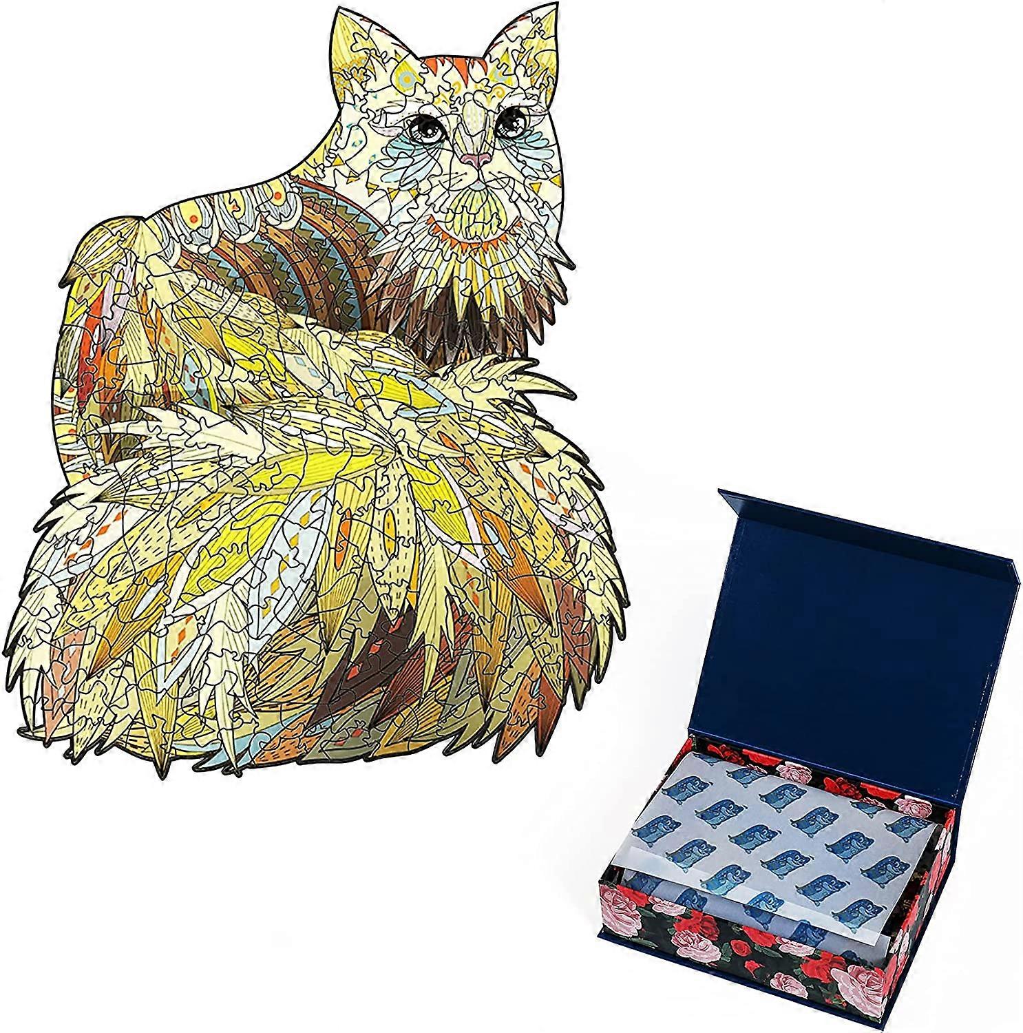 Wooden Cat Jigsaw Puzzles,105pcs Wooden Cat Puzzles Difficult Unique Shape Animal Puzzle Gift for Puzzle Collection Brain Teaser Family Game 6.38.3 in