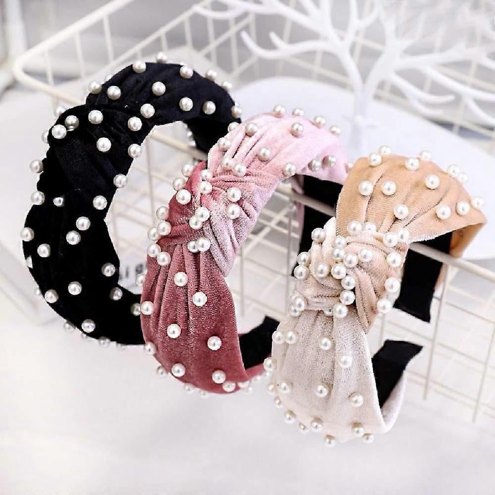 Pack Wide Headbands Knot Turban Headband Vintage Hairband Pearl