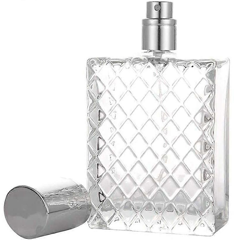 Square Perfume Bottle - Refillable Clear Glass Bottle with Perfume Atomizer and Cap (100ml)